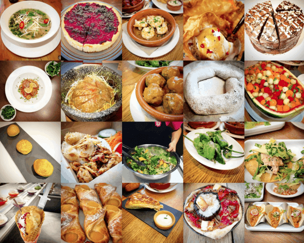 A global gastronomic feast: Diverse culinary delights in one vibrant collage.