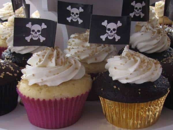 Indulgent pirate-inspired cupcakes with dark chocolate and creamy frosting.
